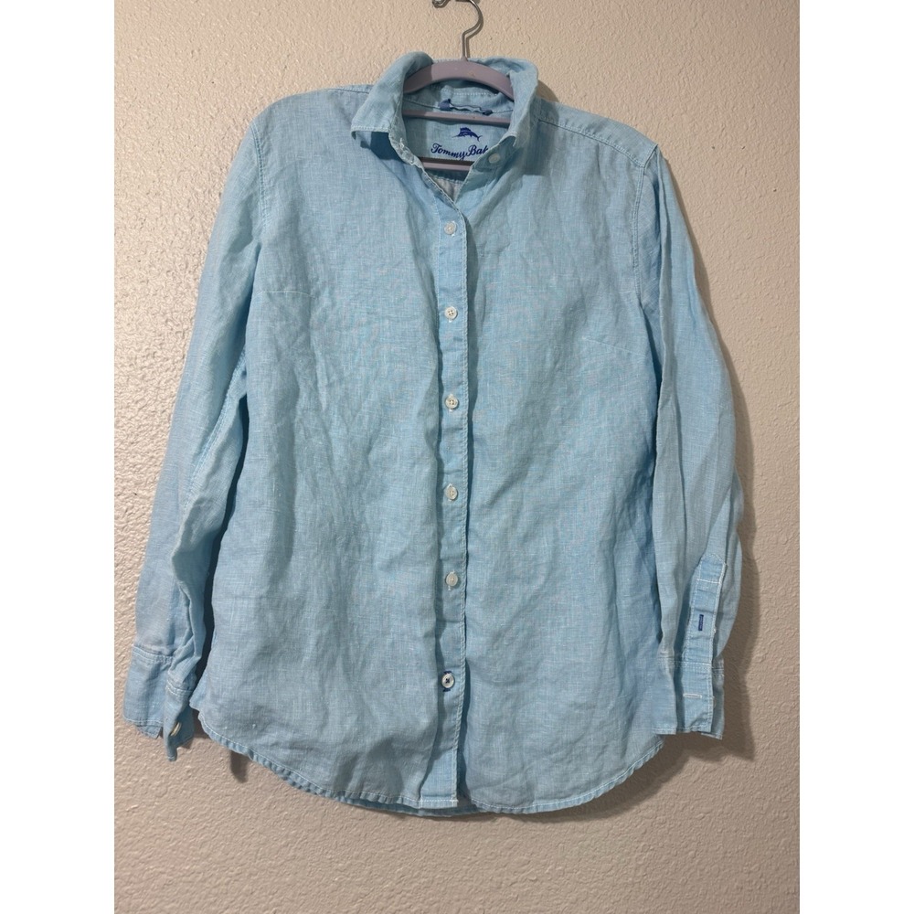 Tommy Bahama Womens Linen Top Small Summer Beach Natural